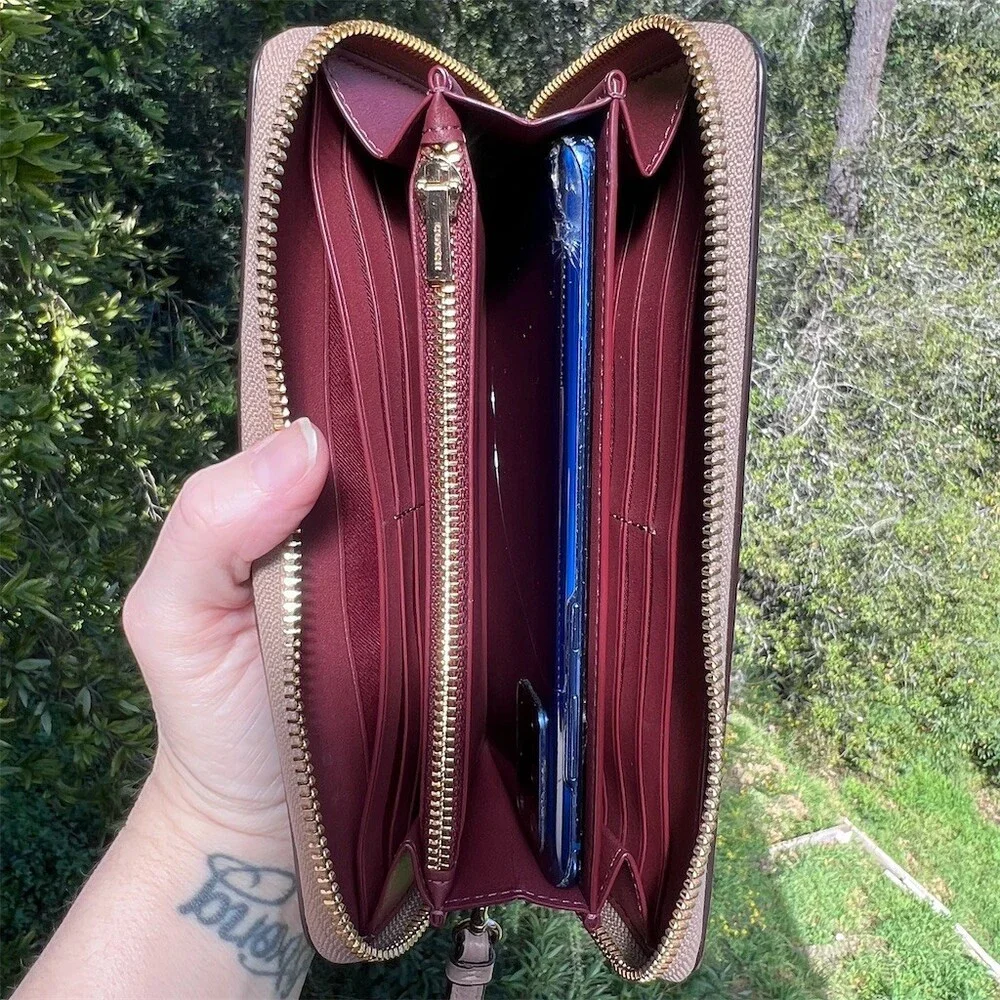 COACH Long Zip-Around Wallet Wristlet Nude Brown Pebble Leather w Gold Hardware - Picture 3 of 9